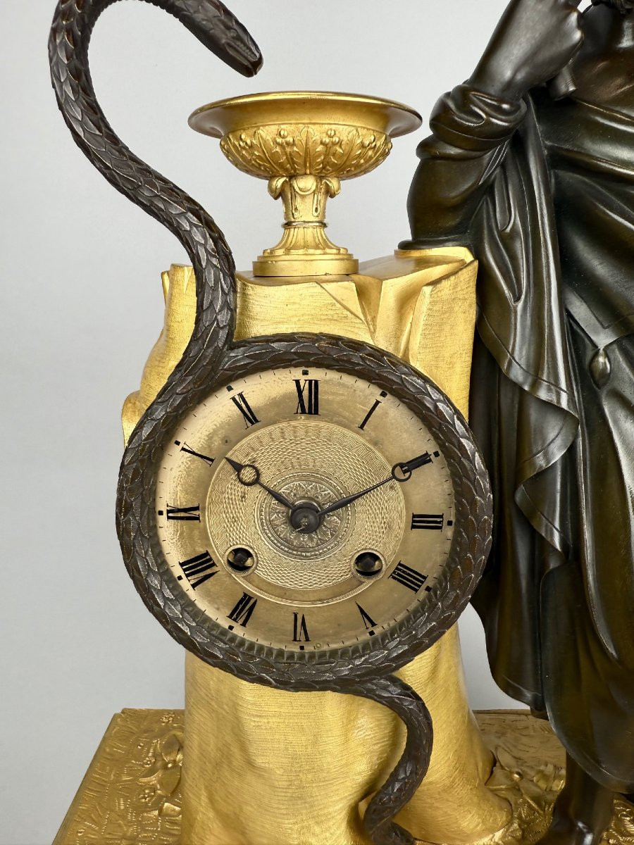 Empire Clock In Gilded And Patinated Bronze Representing Aesculapius-photo-3