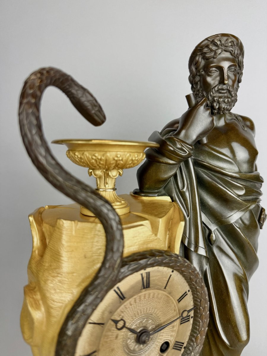 Empire Clock In Gilded And Patinated Bronze Representing Aesculapius-photo-4