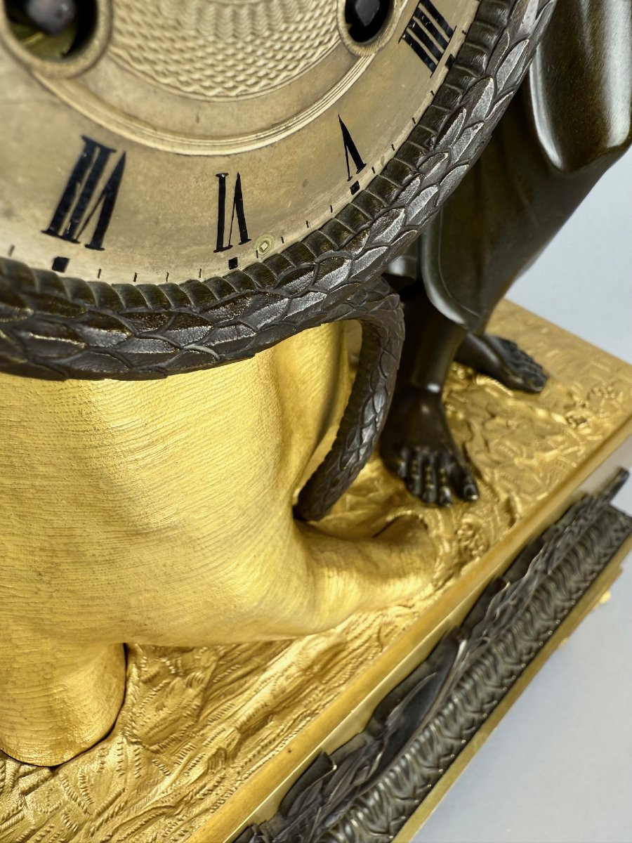 Empire Clock In Gilded And Patinated Bronze Representing Aesculapius-photo-5