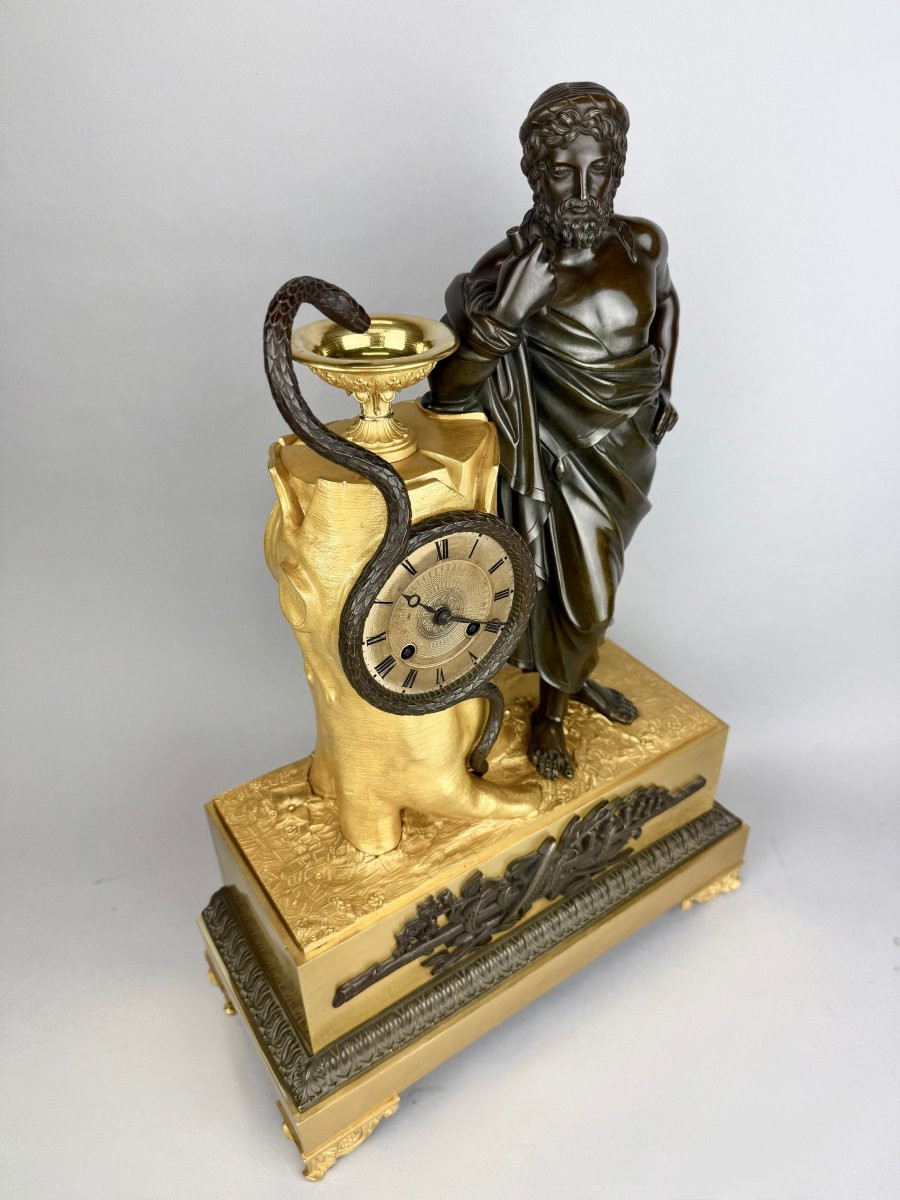 Empire Clock In Gilded And Patinated Bronze Representing Aesculapius-photo-6