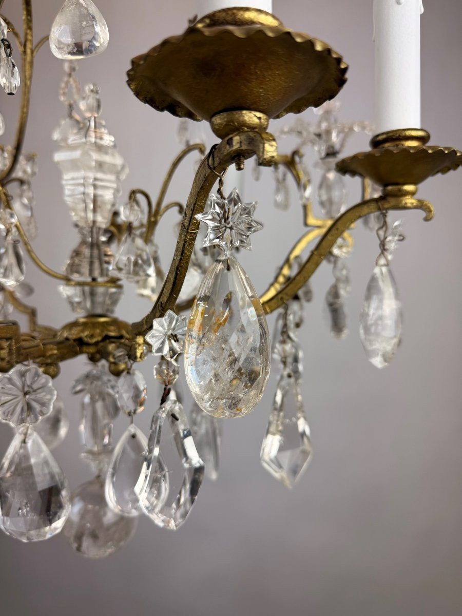 Lustre en métal doré et cristal de roche-photo-3