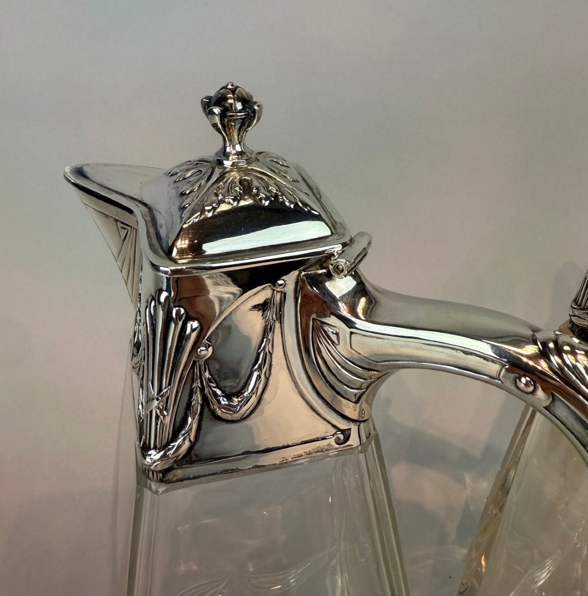 Pair Of Art Nouveau Glass Decanters With Silver Mounts. Russian Assay Mark (1899-1908).-photo-2