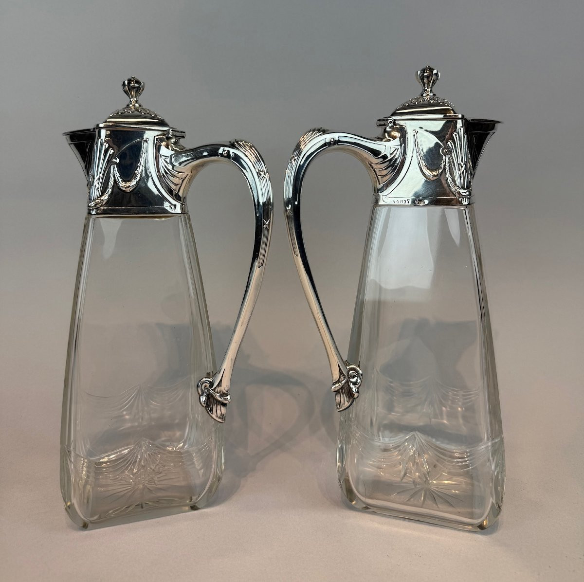 Pair Of Art Nouveau Glass Decanters With Silver Mounts. Russian Assay Mark (1899-1908).-photo-4