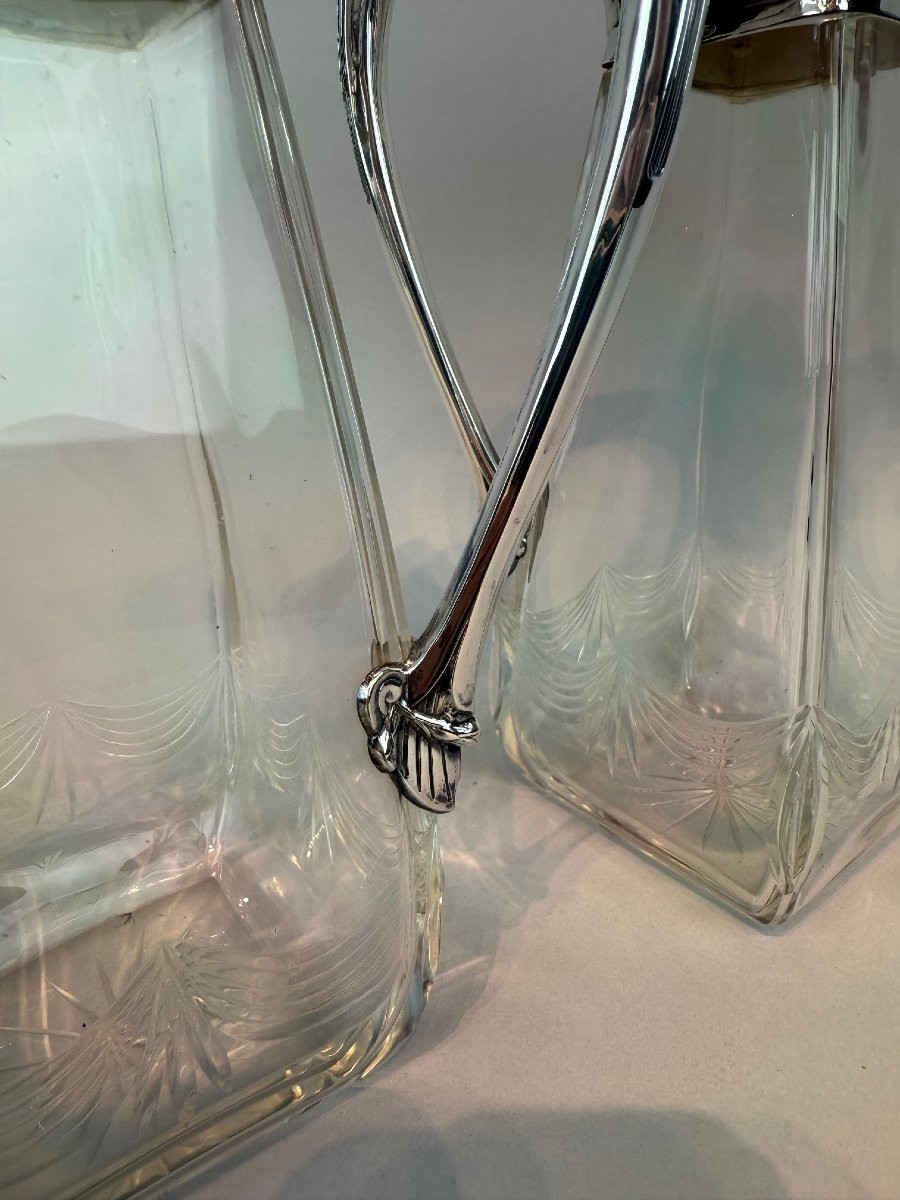 Pair Of Art Nouveau Glass Decanters With Silver Mounts. Russian Assay Mark (1899-1908).-photo-6