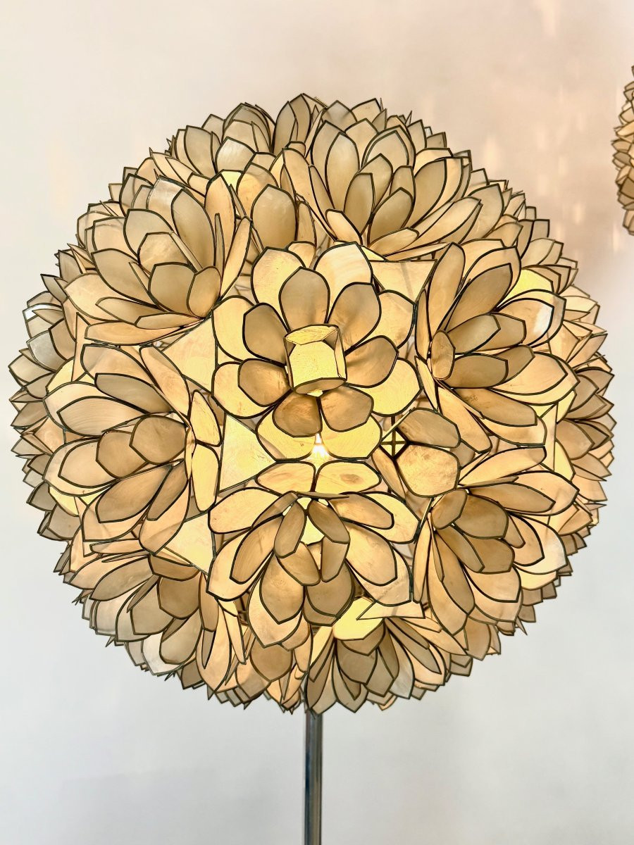 Paire de  lampadaires en forme de fleur de lotus, en nacre  par Rausch Beleuchtung-photo-3