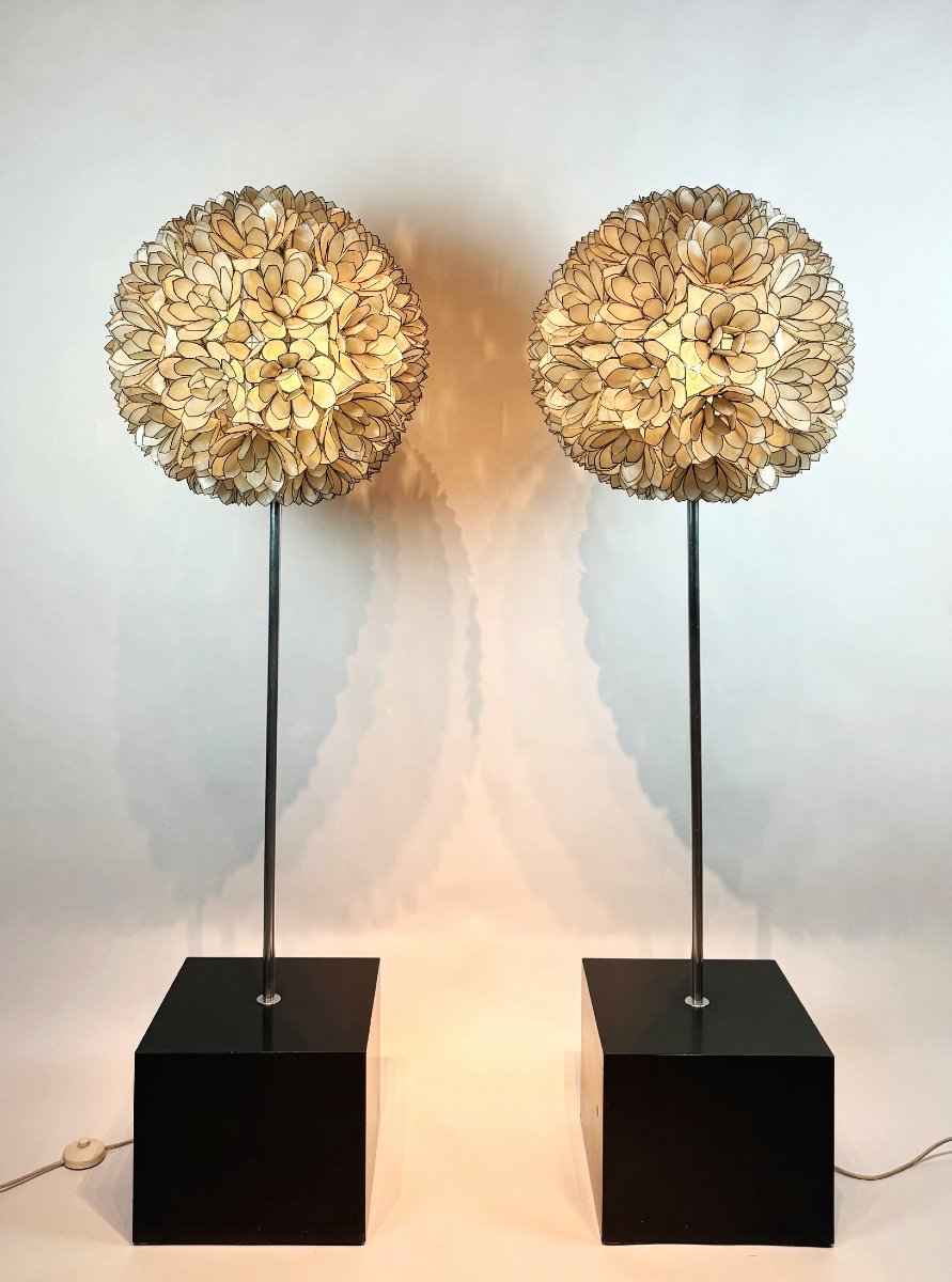 Paire de  lampadaires en forme de fleur de lotus, en nacre  par Rausch Beleuchtung-photo-4