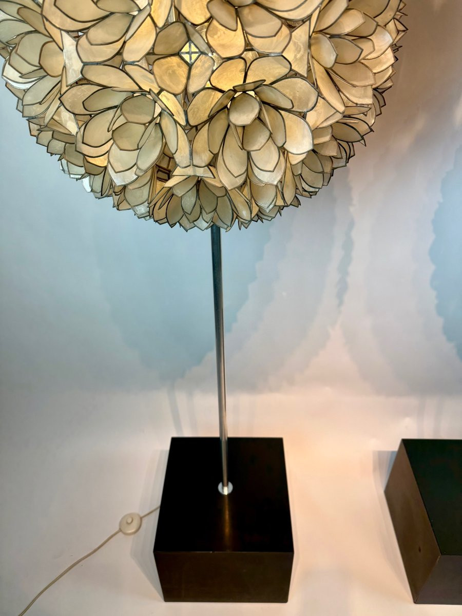 Paire de  lampadaires en forme de fleur de lotus, en nacre  par Rausch Beleuchtung-photo-3