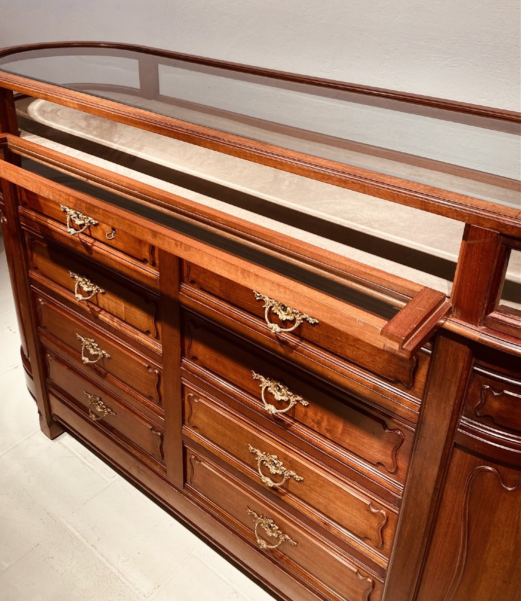 Pair Of Art Nouveau Mahogany Display Counters, France, Circa 1900-photo-6