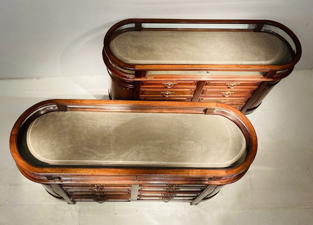Pair Of Art Nouveau Mahogany Display Counters, France, Circa 1900-photo-8