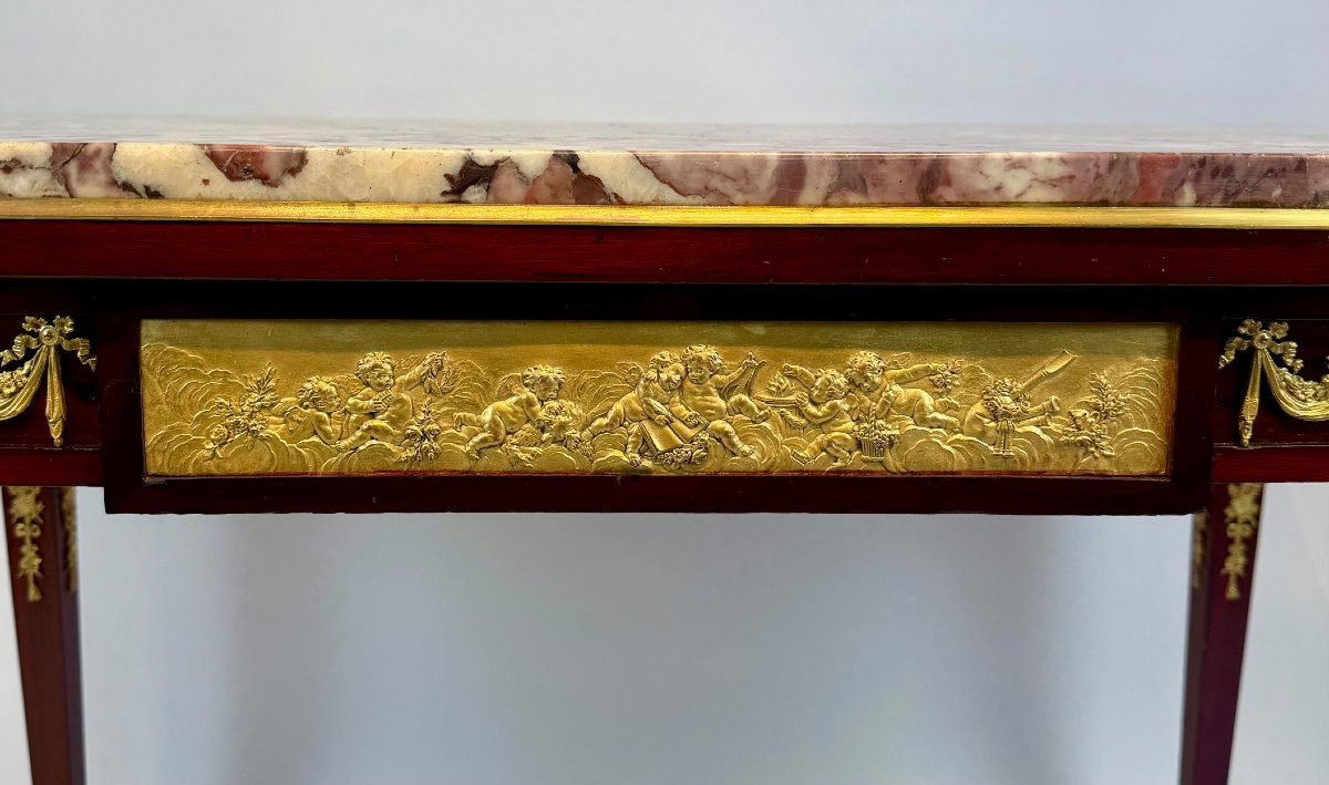 Table à écrire de style Louis XVI en acajou et bronze doré-photo-4