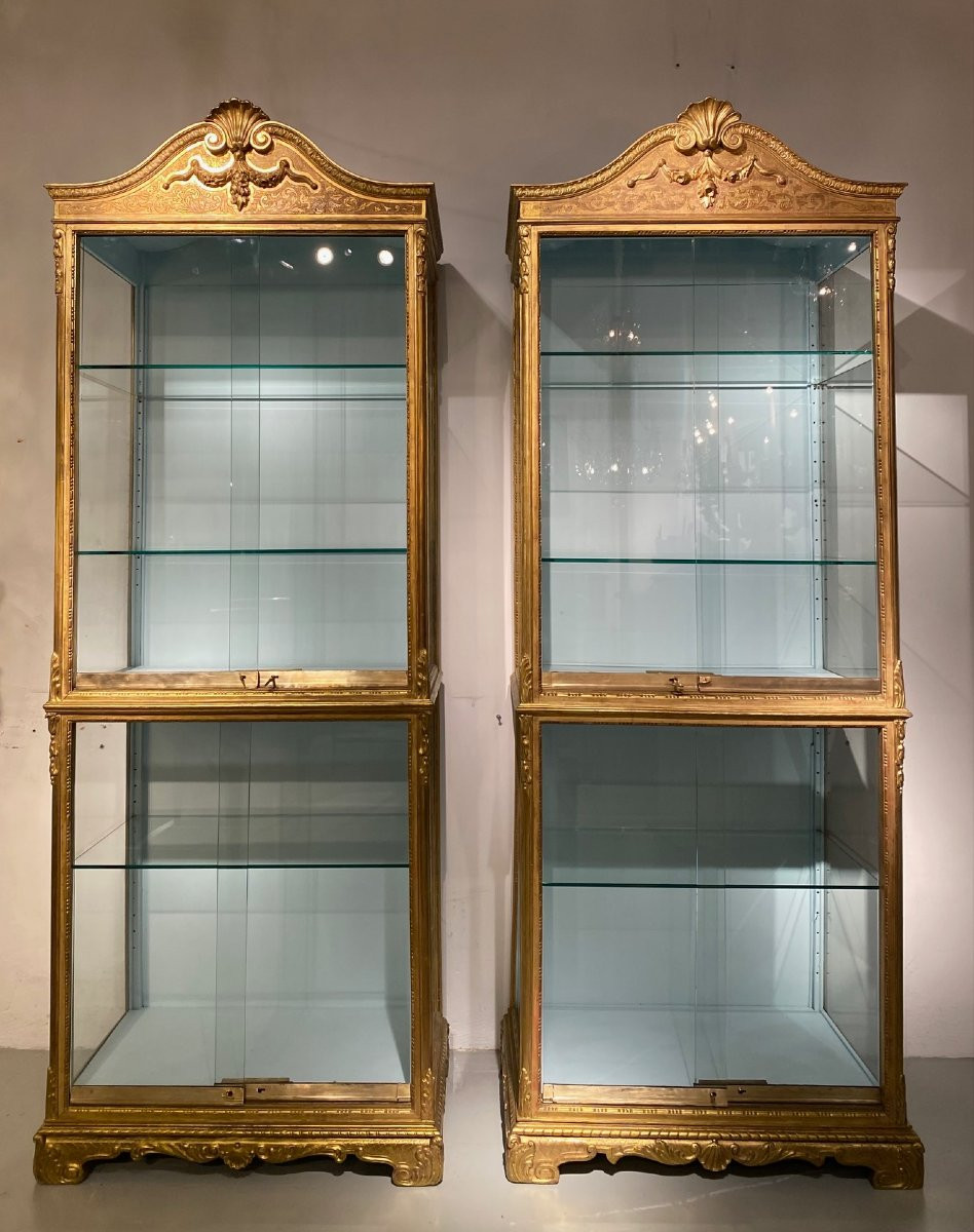 Pair Of Gilded Wooden Display Cabinets. -photo-2