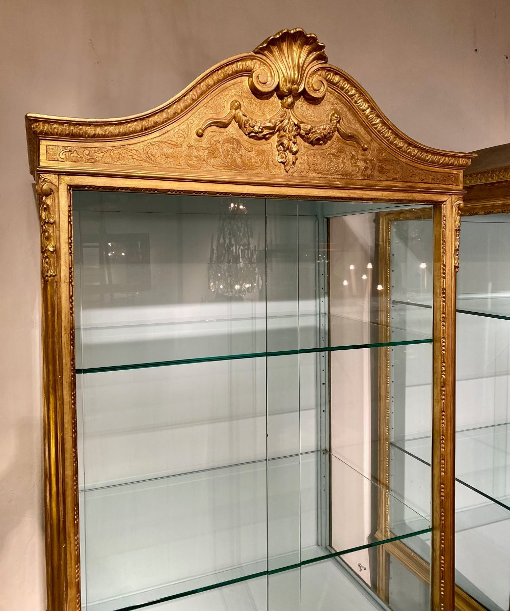 Pair Of Gilded Wooden Display Cabinets. -photo-3