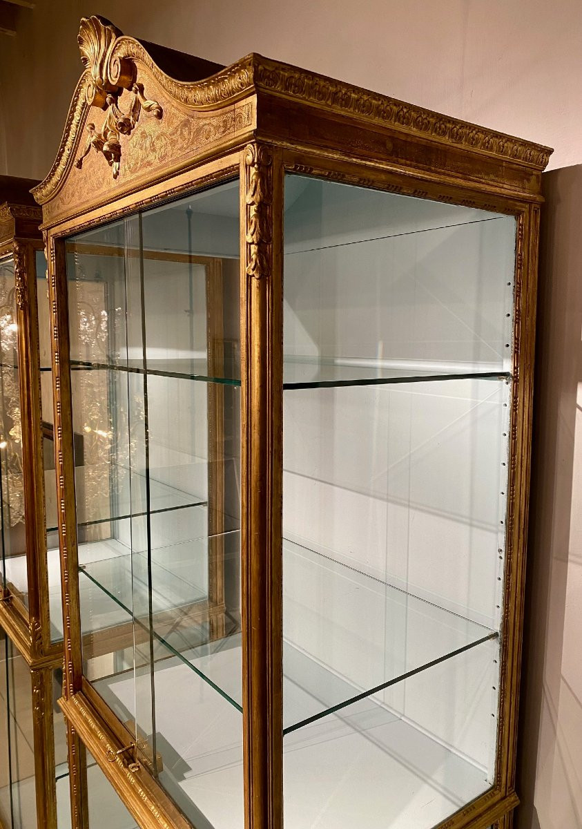 Pair Of Gilded Wooden Display Cabinets. -photo-2