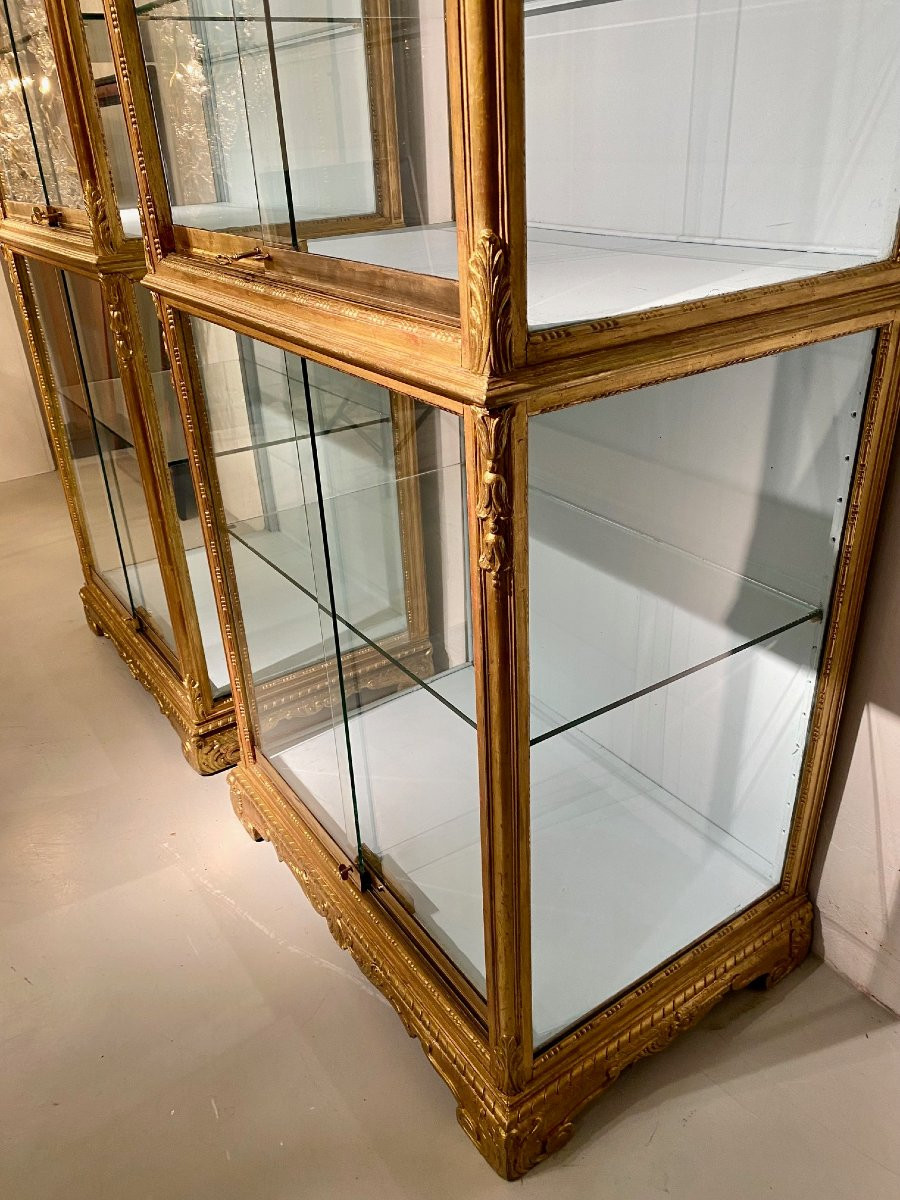 Pair Of Gilded Wooden Display Cabinets. -photo-3
