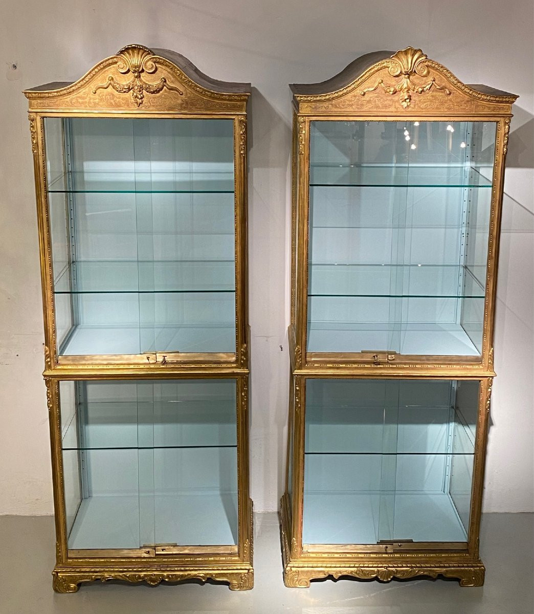 Pair Of Gilded Wooden Display Cabinets. -photo-6