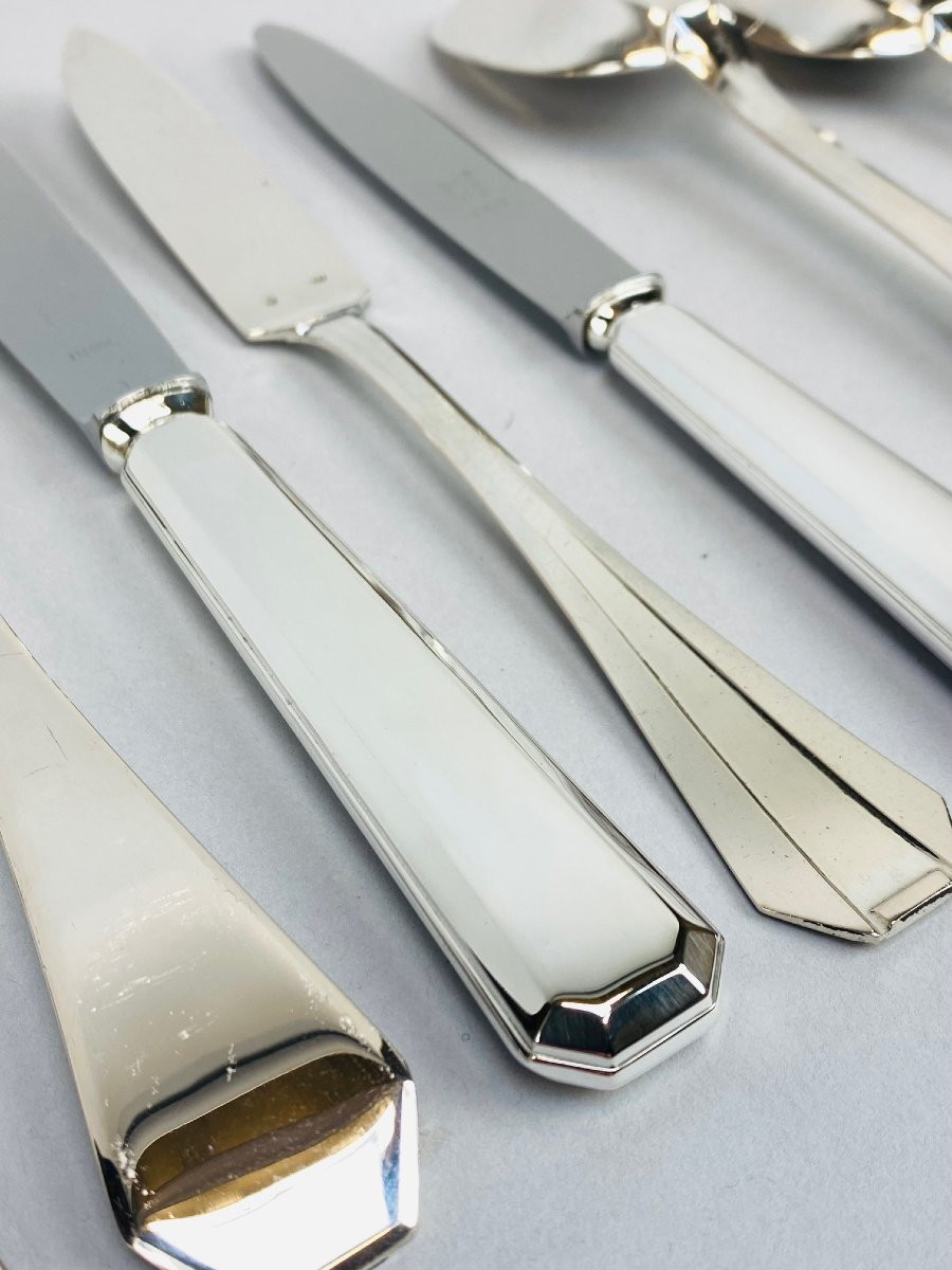 Art Deco Cutlery  Set For 12, Solid Silver, 222 Pieces Delheid, Frères, Brussels Circa 1920.-photo-2