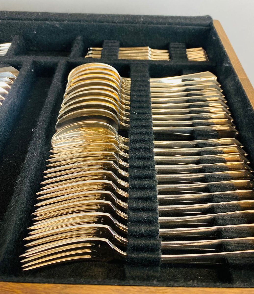 Art Deco Cutlery  Set For 12, Solid Silver, 222 Pieces Delheid, Frères, Brussels Circa 1920.-photo-2