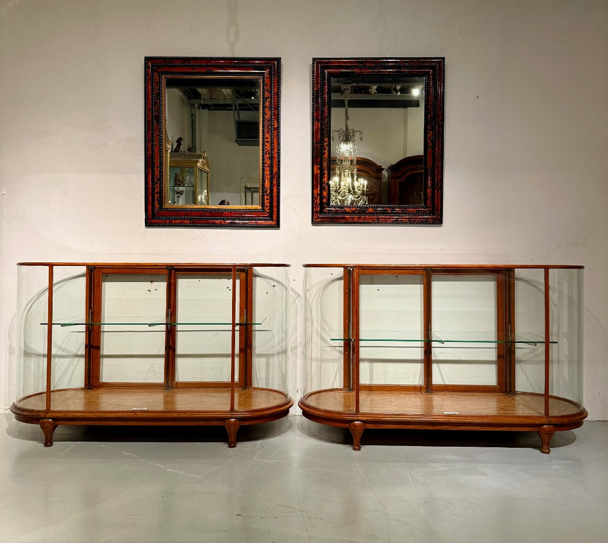 Pair Of Art Deco Mahogany Shop Display Cases / Counters