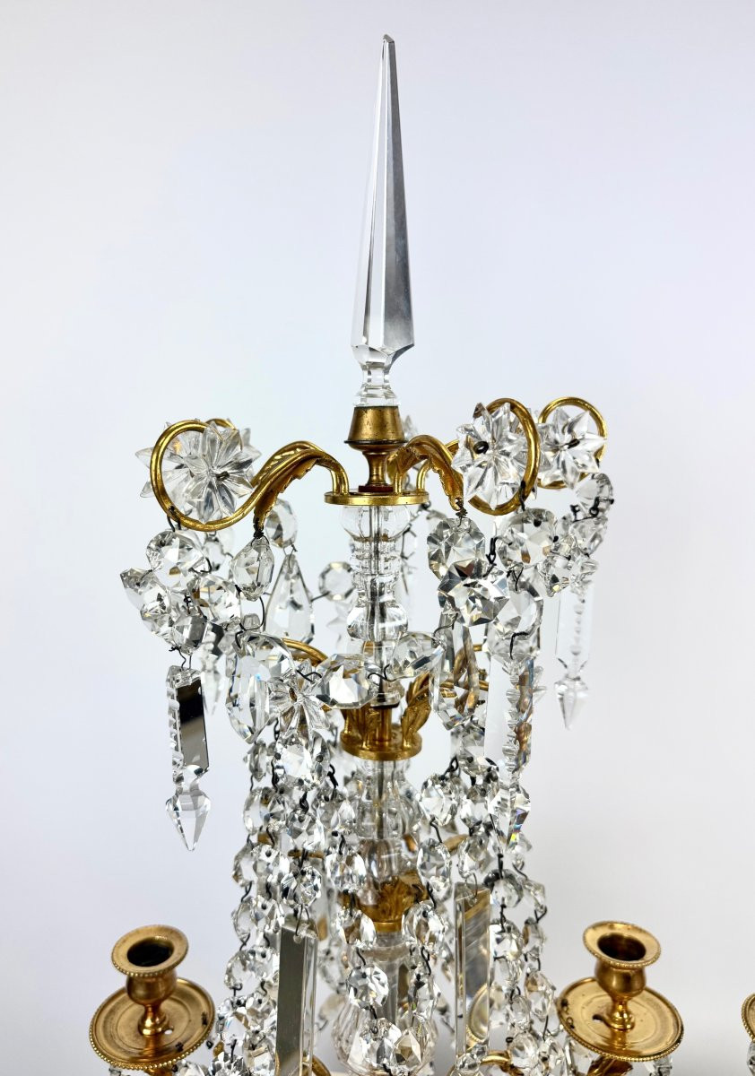 Paire De Girandoles De Style Louis XVI En Bronze Doré Et Cristal-photo-3