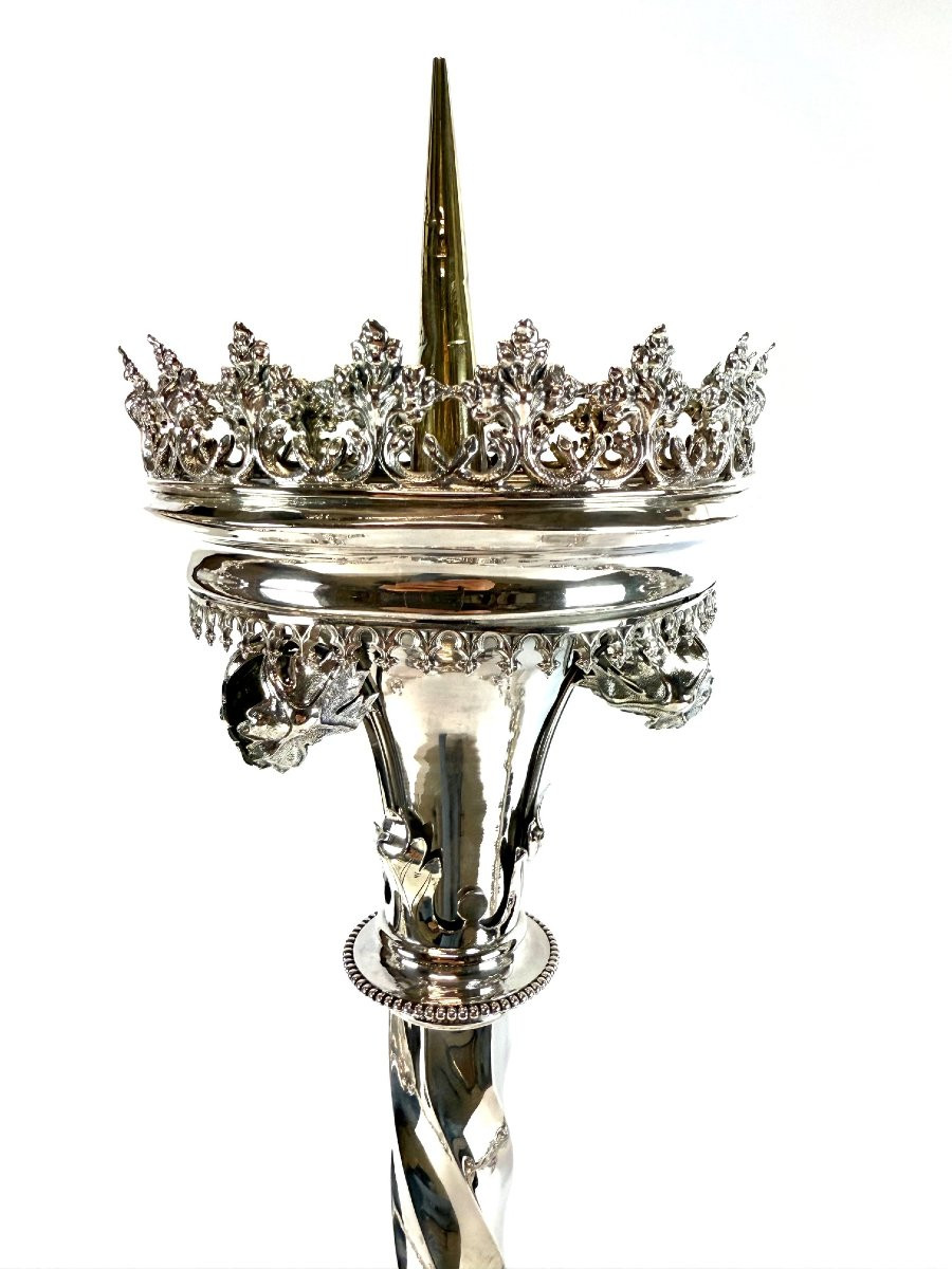 Set Of Four Monumental 19th-century Solid Silver Candlesticks-photo-2