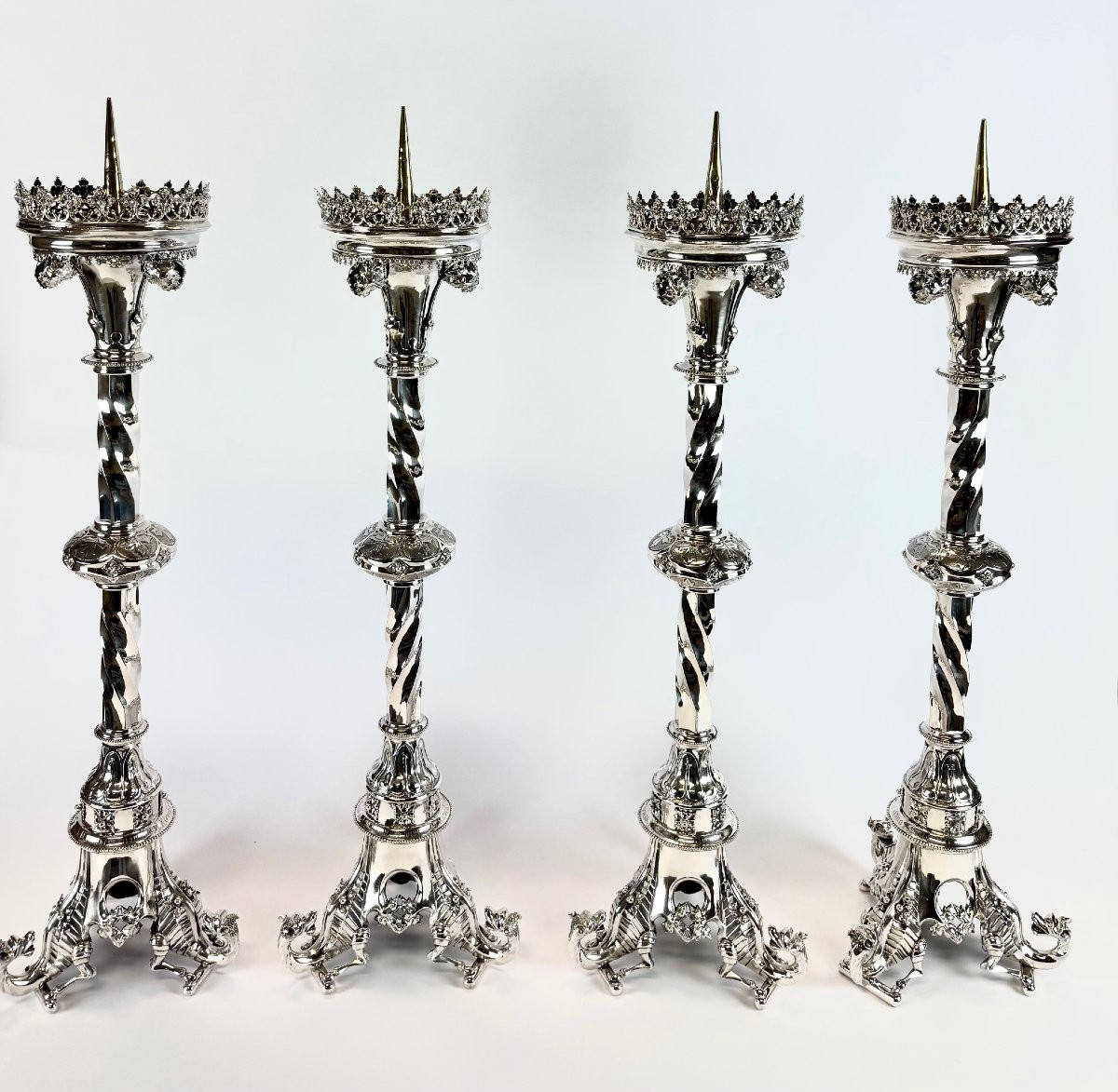 Set Of Four Monumental 19th-century Solid Silver Candlesticks-photo-3