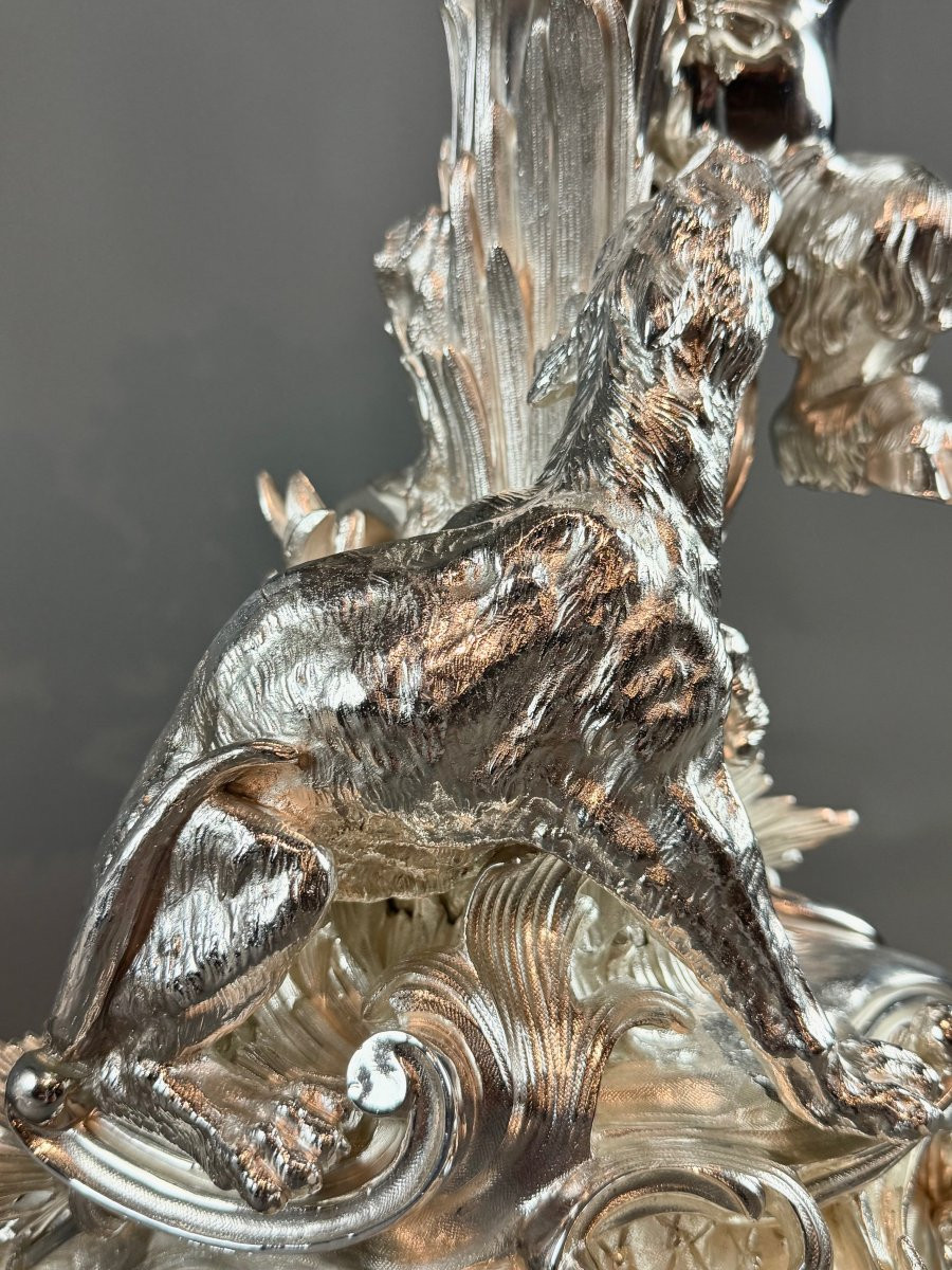 Imposing Pair Of Silvered Bronze Candelabra – 13 Lights – Richly Carved Decoration H91cm.-photo-2