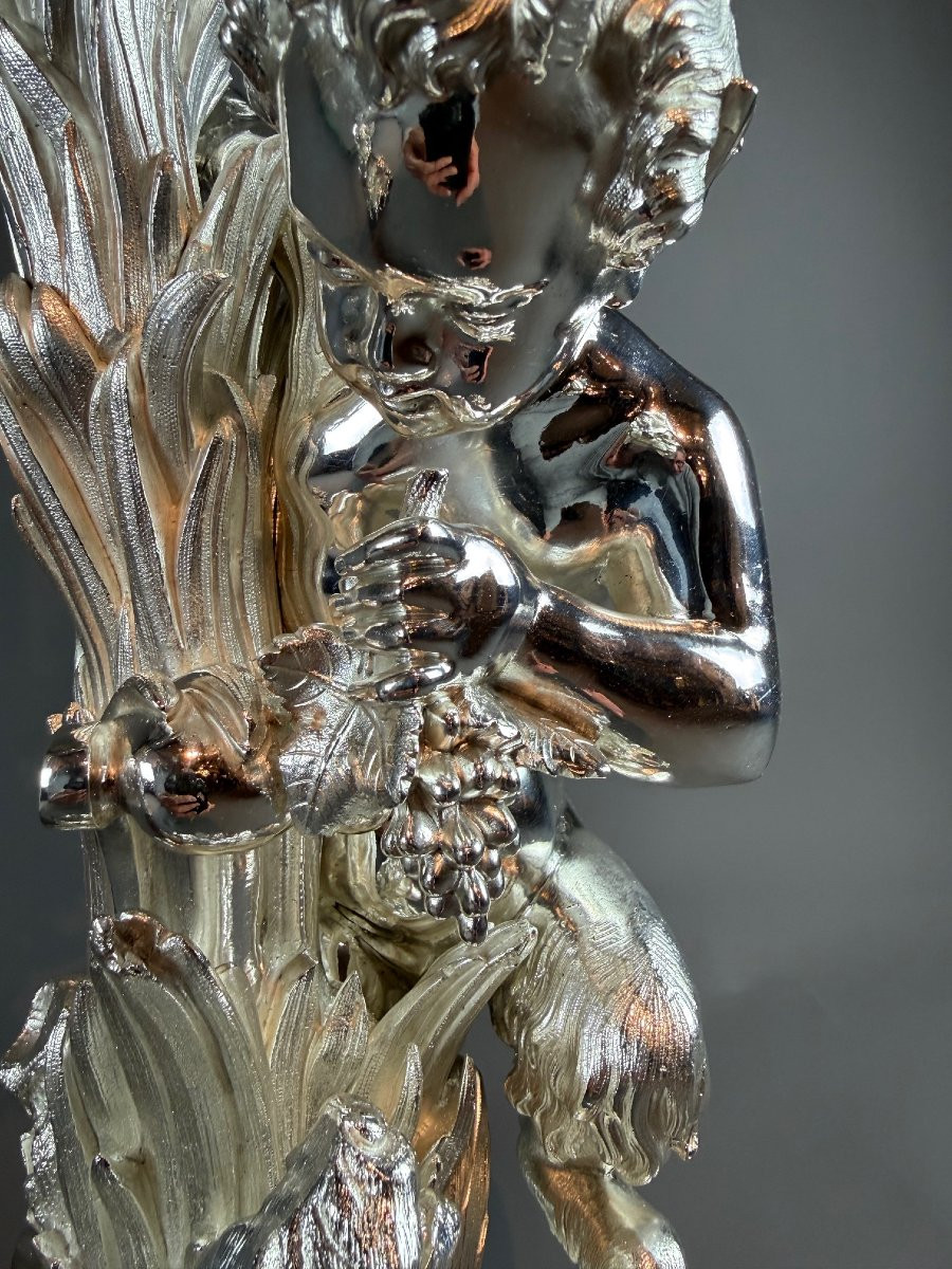 Imposing Pair Of Silvered Bronze Candelabra – 13 Lights – Richly Carved Decoration H91cm.-photo-8