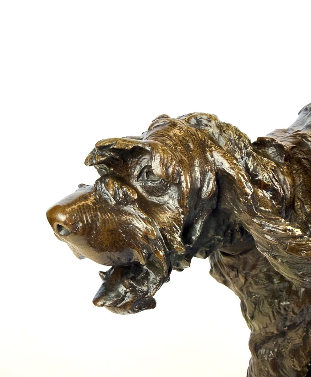 Bronze By Prosper Lecourtier Depicts Two Hunting Dogs-photo-3