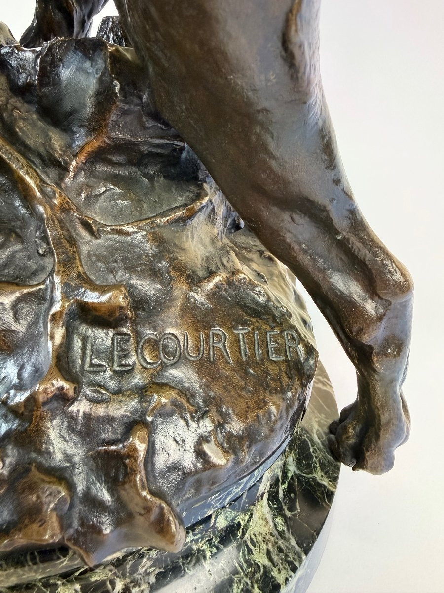 Bronze By Prosper Lecourtier Depicts Two Hunting Dogs-photo-1