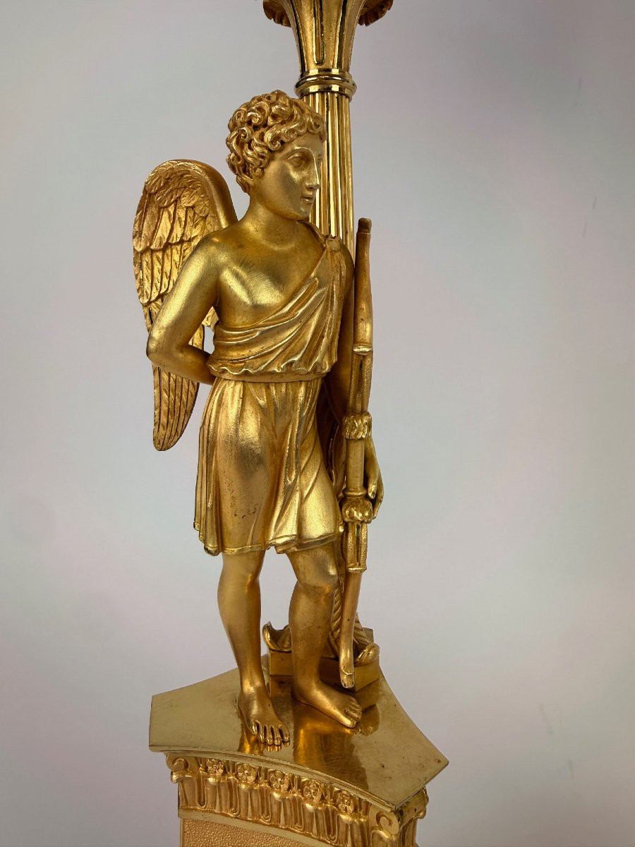 Paire de candélabres Empire en bronze doré, début du XIXe siècle-photo-4