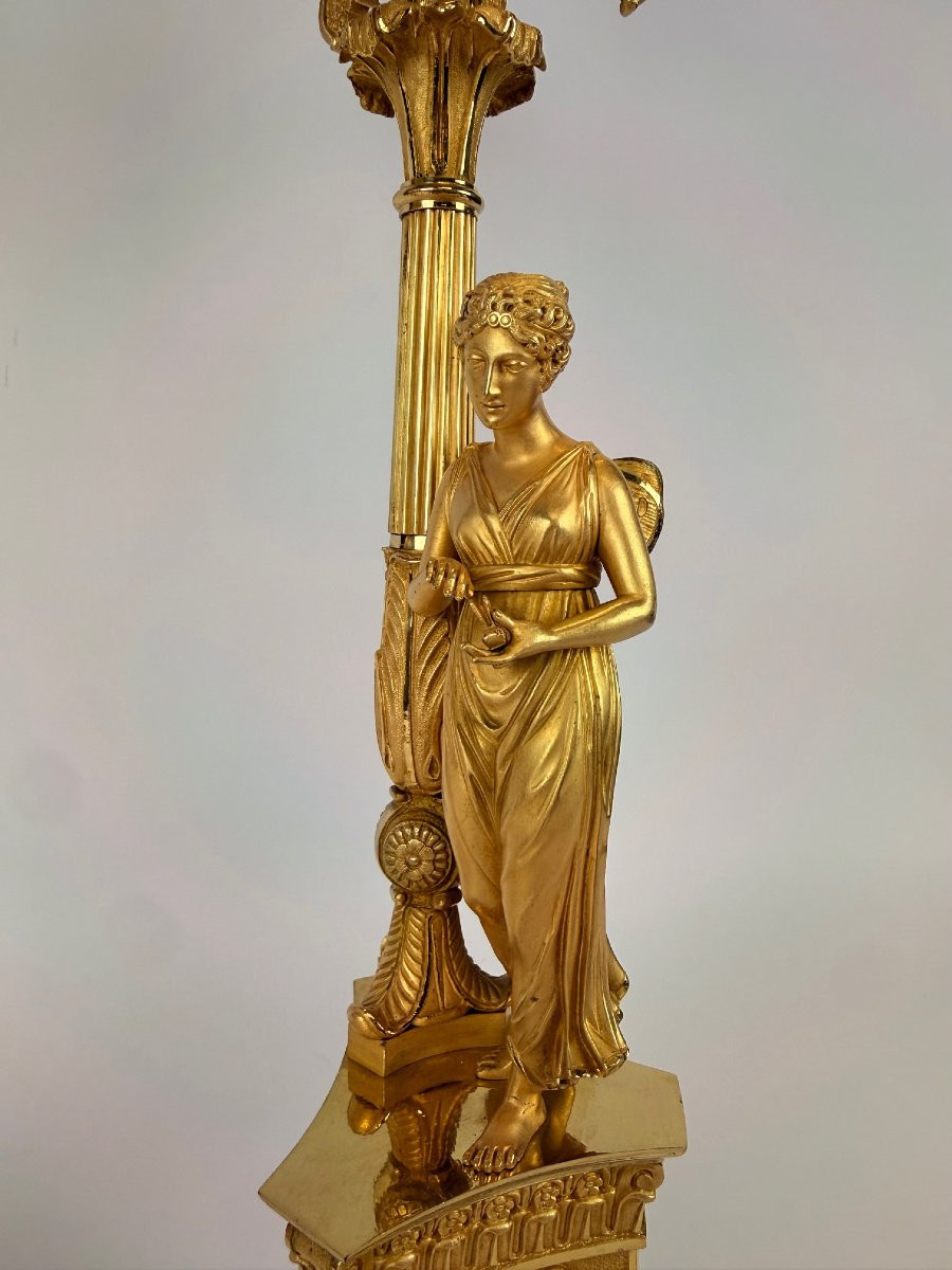 Paire de candélabres Empire en bronze doré, début du XIXe siècle-photo-1