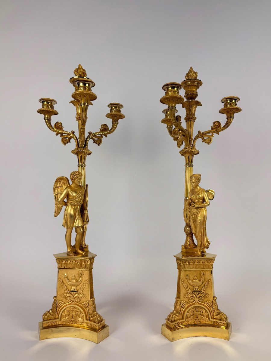 Paire de candélabres Empire en bronze doré, début du XIXe siècle