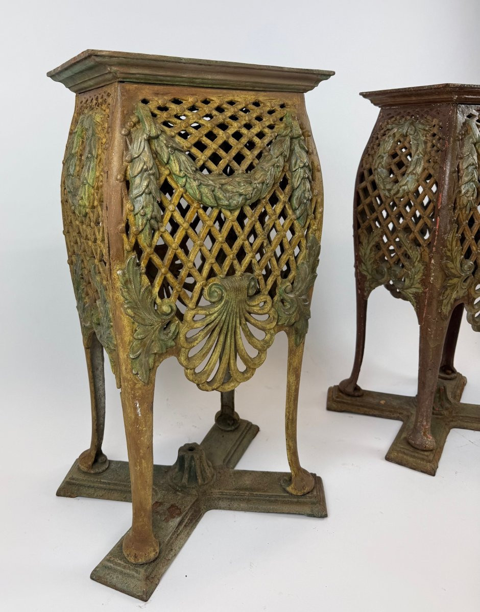 Pair Of Cast Iron Fifth Wheels - Original Polychromy.-photo-3