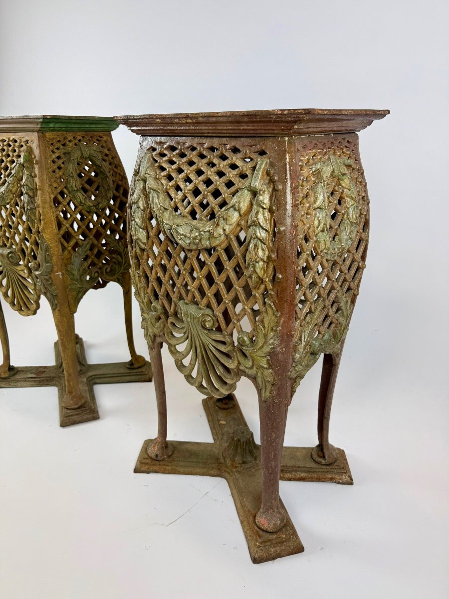 Pair Of Cast Iron Fifth Wheels - Original Polychromy.-photo-1