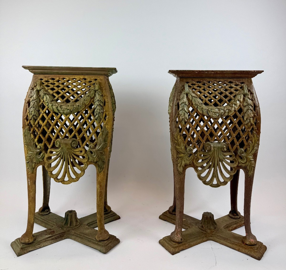 Pair Of Cast Iron Fifth Wheels - Original Polychromy.