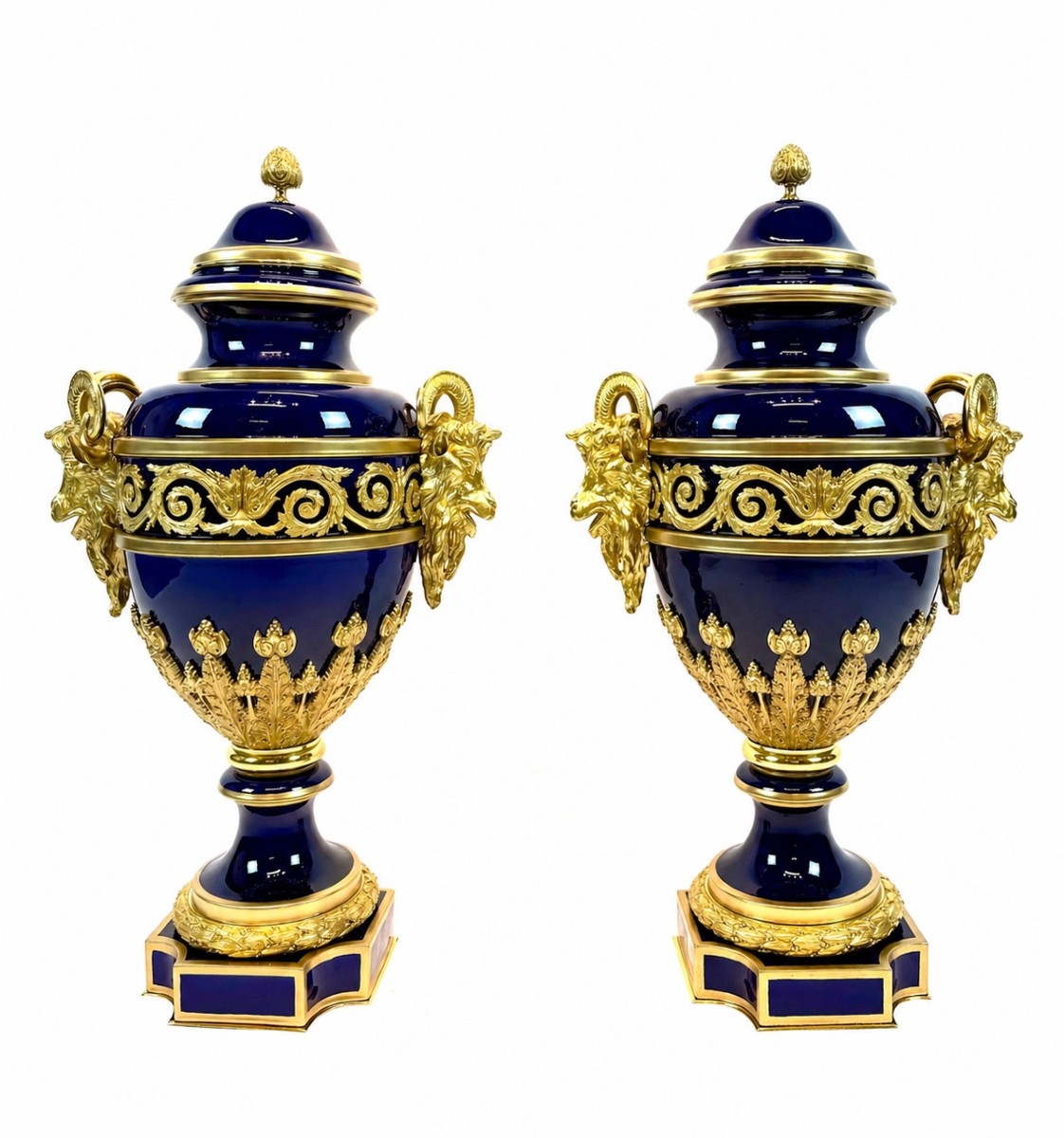 Magnificent Pair Of Late 19thc. Monumental Porcelain Urns With Ormolu Mounts