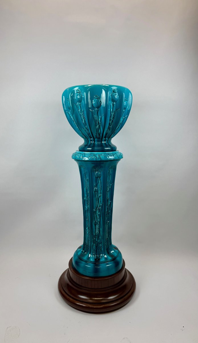 Clément Massier colonne et vase en faience -photo-1