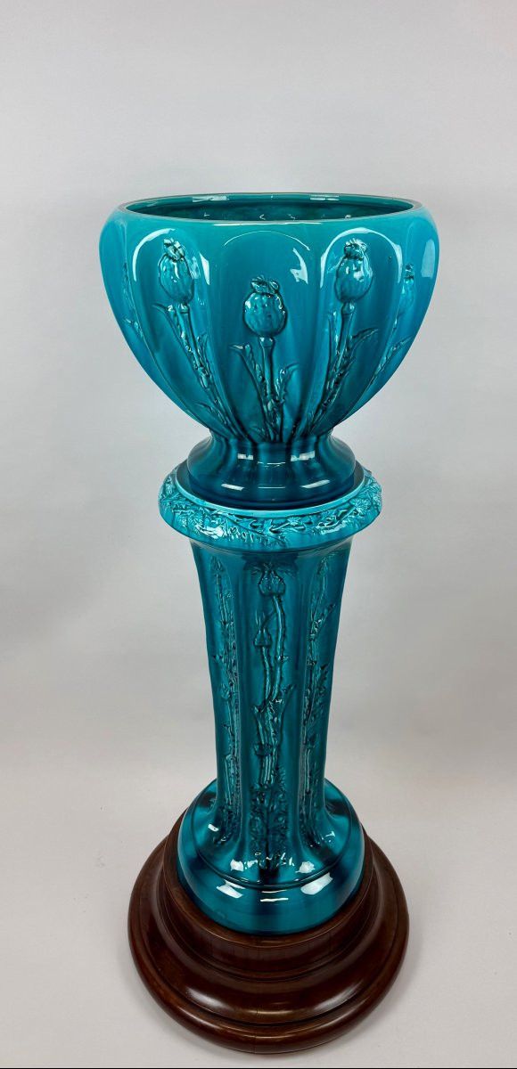 Clément Massier colonne et vase en faience -photo-2