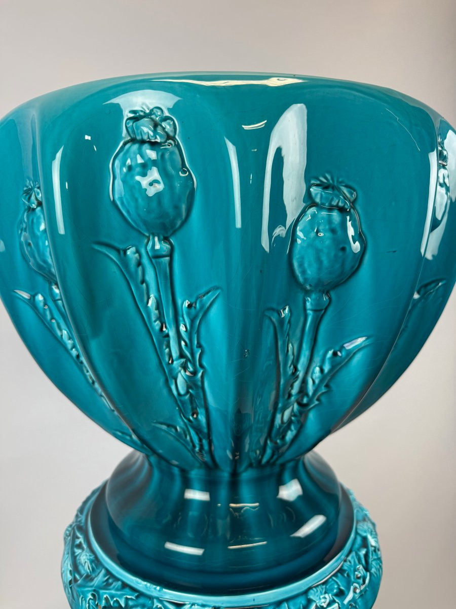 Clément Massier colonne et vase en faience -photo-3