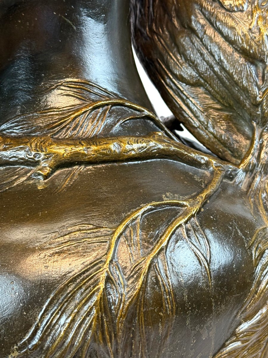 un grand monumental vase Art nouveau en bronze,-deux paons -photo-5
