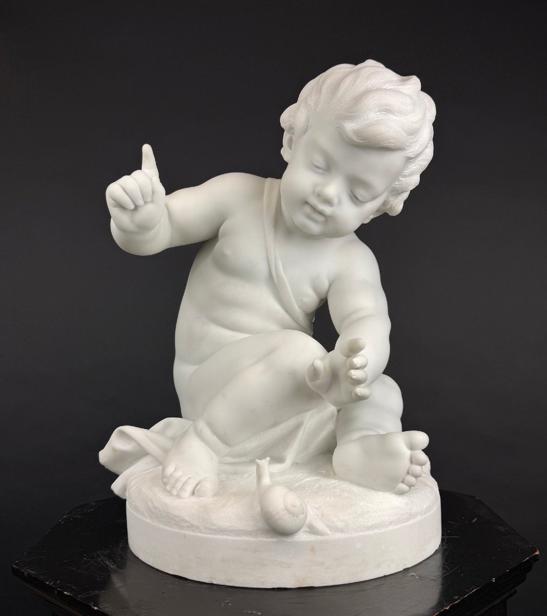 Carrara Marble Sculpture Of Cupid / Putto-photo-2