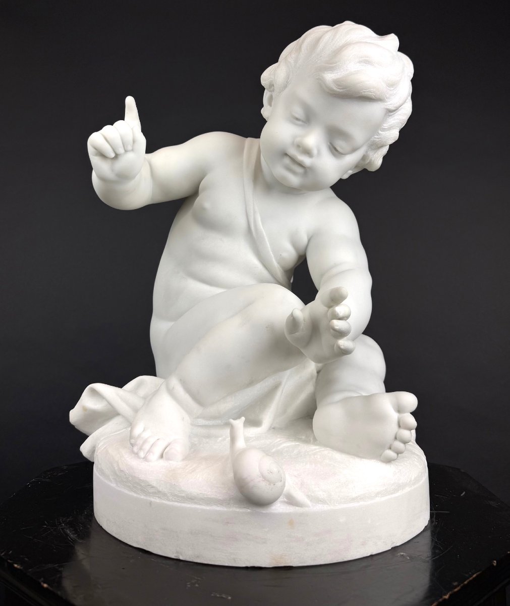 Carrara Marble Sculpture Of Cupid / Putto-photo-3
