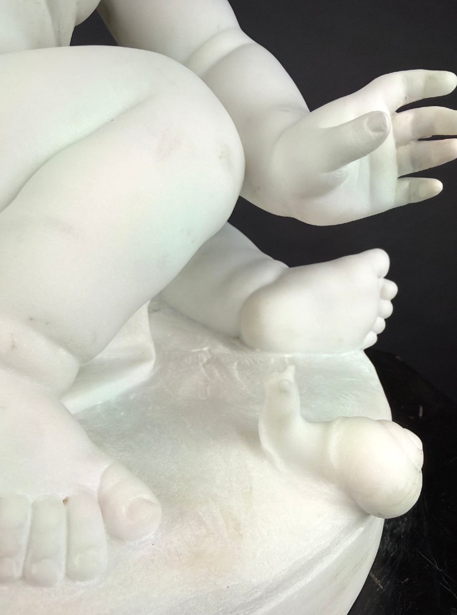 Carrara Marble Sculpture Of Cupid / Putto-photo-1