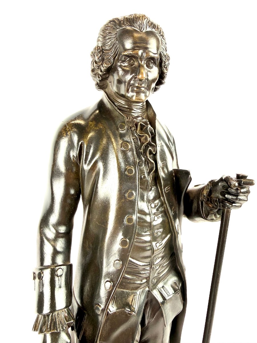 Paire De Sculptures En Bronze Représentant Voltaire Et Rousseau, époque Restauration.-photo-3