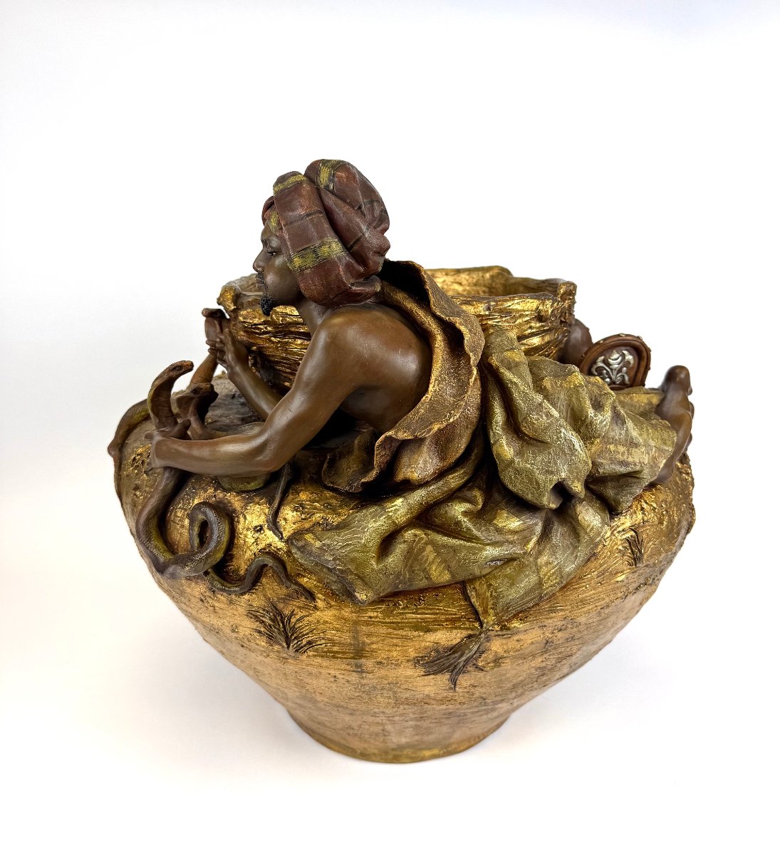 Jardinière / cache-pot sculptural en terre cuite du début du XXe siècle-photo-4