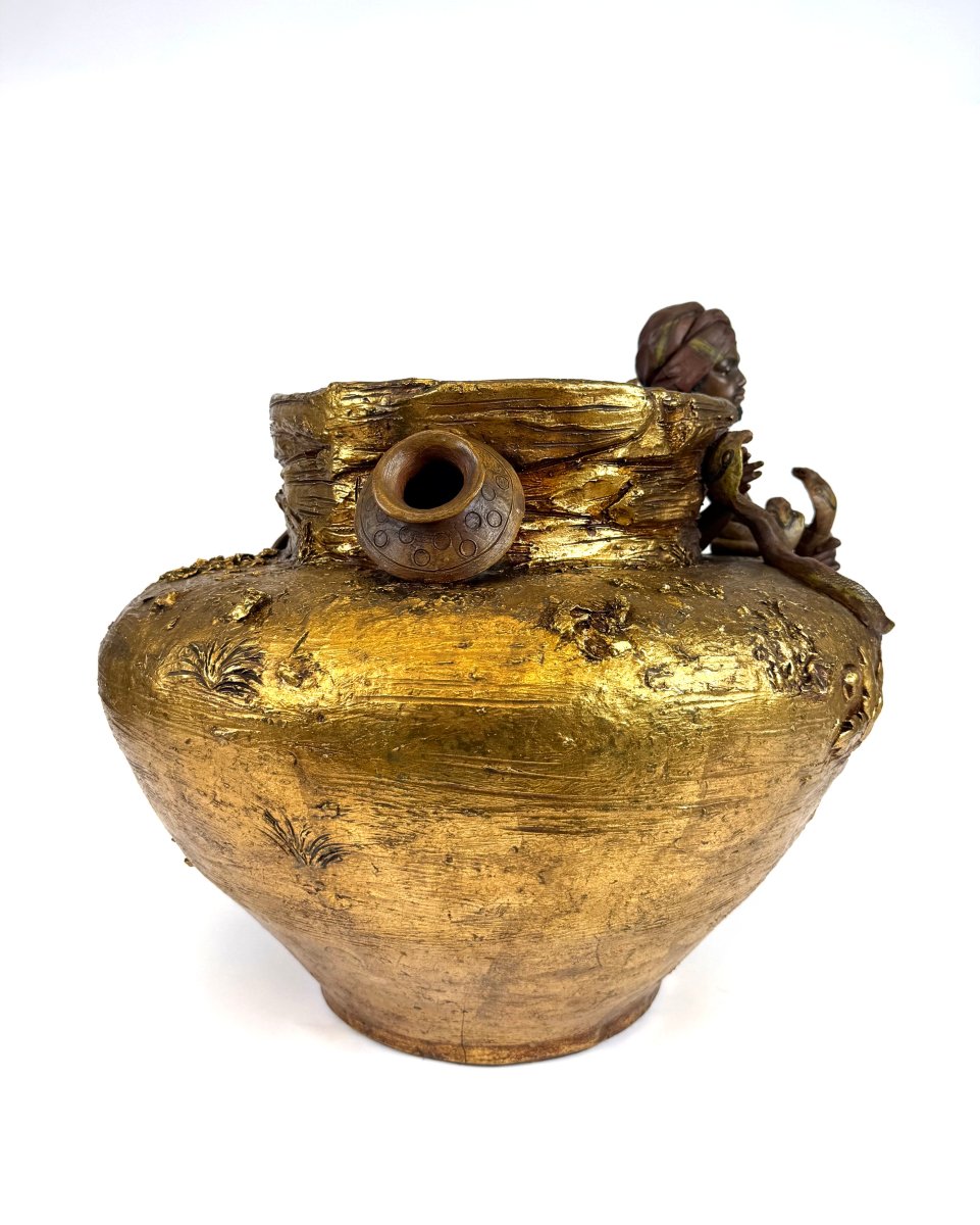 Jardinière / cache-pot sculptural en terre cuite du début du XXe siècle-photo-1