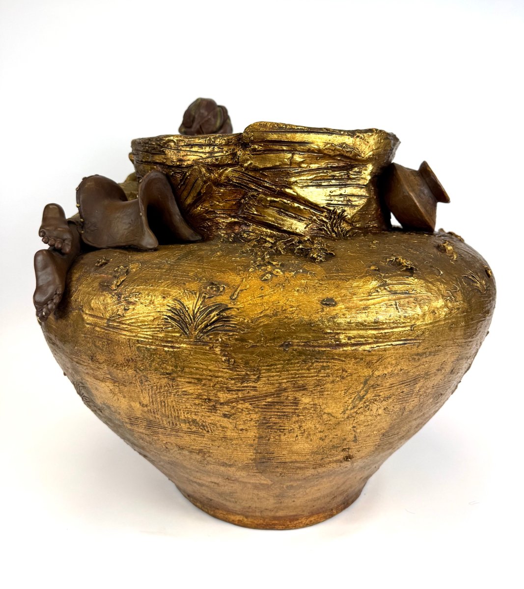 Jardinière / cache-pot sculptural en terre cuite du début du XXe siècle-photo-4