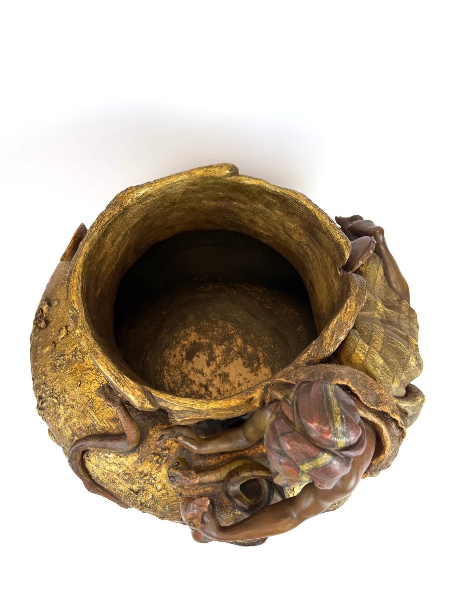 Jardinière / cache-pot sculptural en terre cuite du début du XXe siècle-photo-7