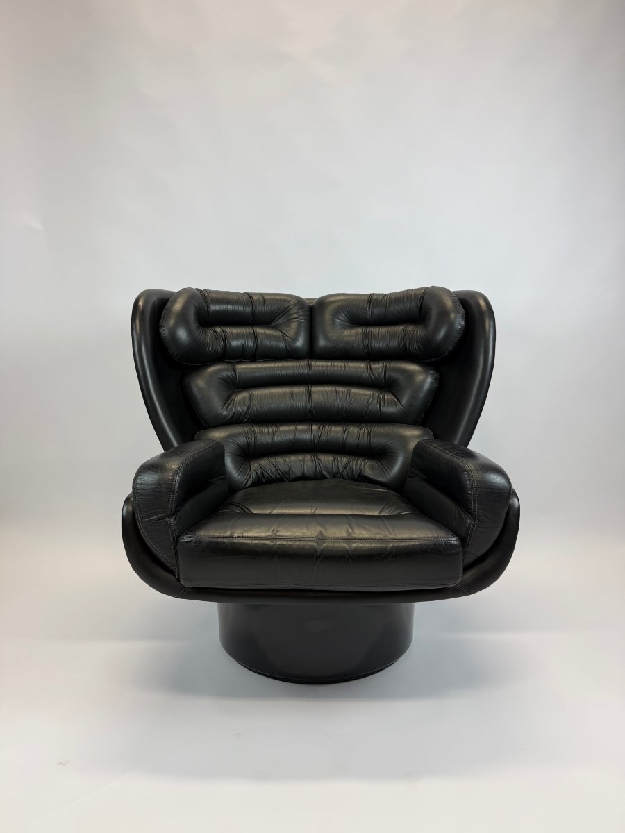 Fauteuil modèle " Elda" en cuir noir , Joe Colombo édition Comfort, années 70.-photo-2