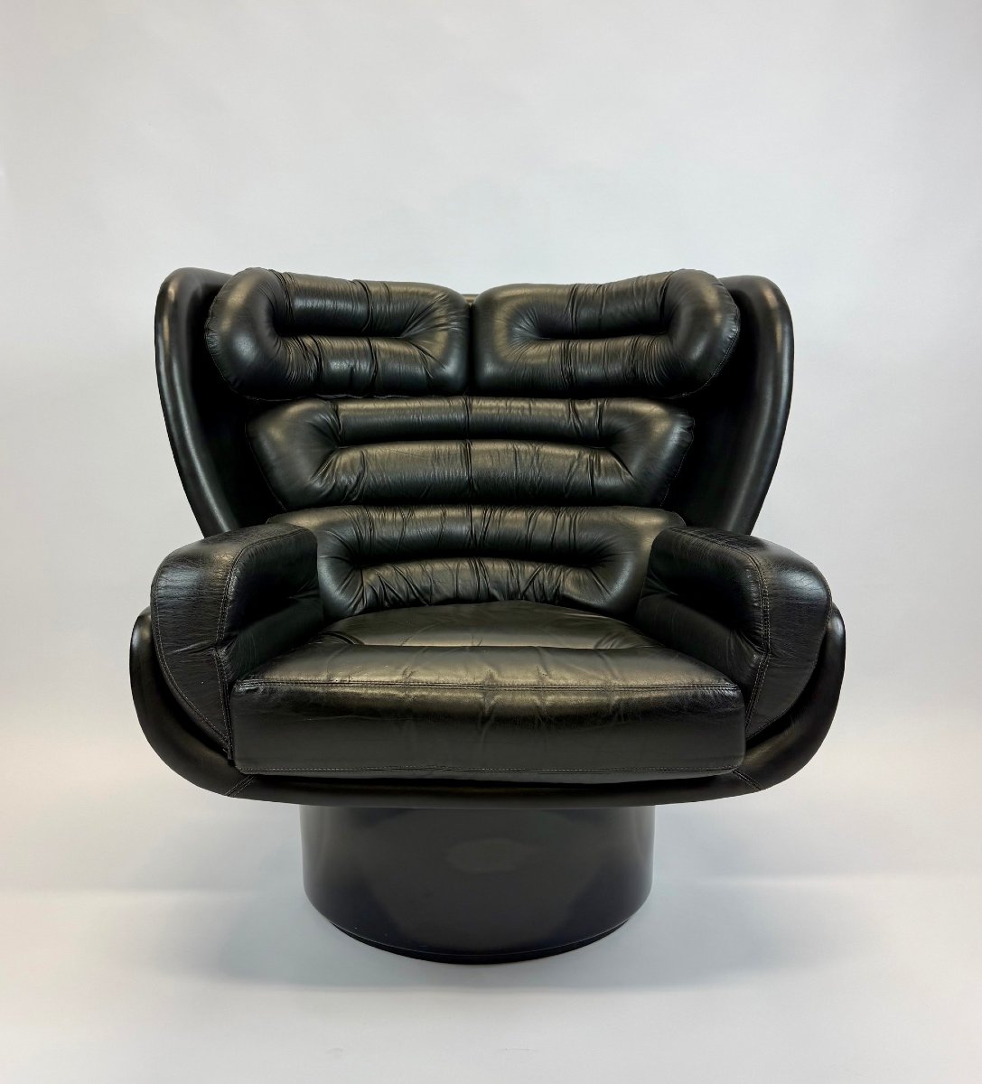 Fauteuil modèle " Elda" en cuir noir , Joe Colombo édition Comfort, années 70.-photo-3